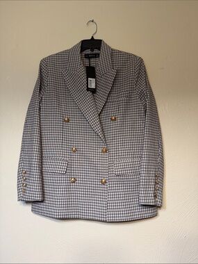 NWT Lioness Palermo Tan Vintage Check Womens Double Breasted Blazer Size XS